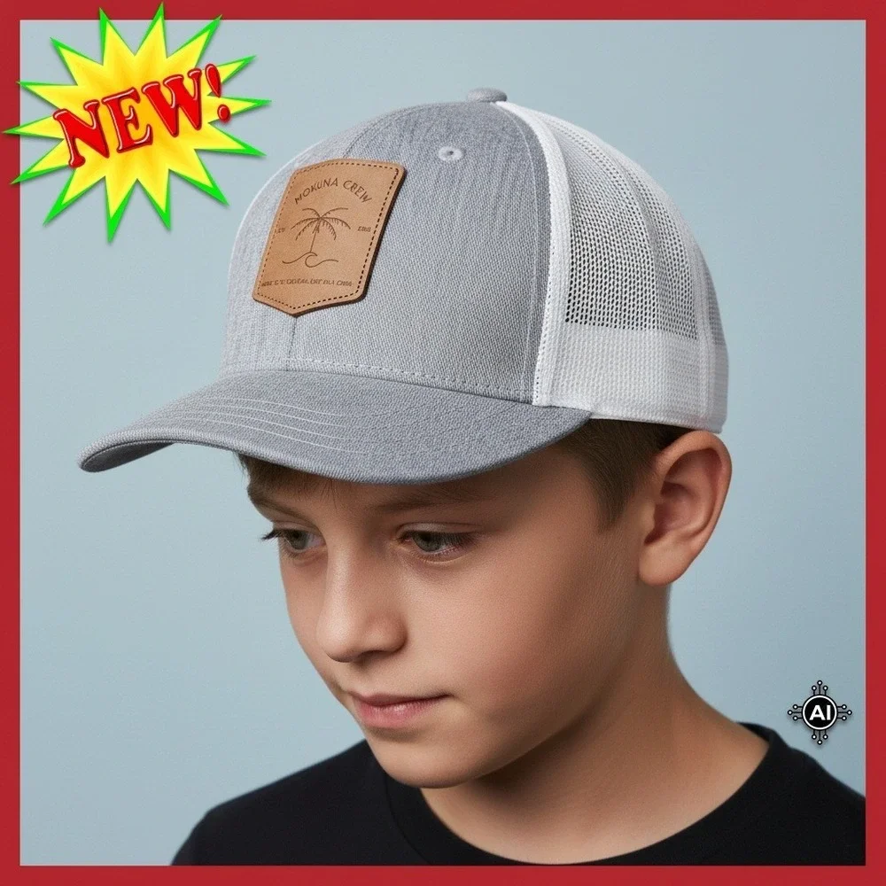 Mokuna Crew Kids Hat Trucker Gray White Mesh Tree Patch Snapback Childs‎ Girls